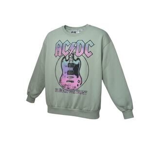 ACDC Graphic Sweatshirt Green Youth Large Band Crewneck Pullover